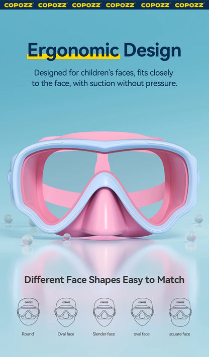 COPOZZ Underwater Scuba Diving Mask and Snorkel Anti-Fog Goggles Glasses Diving Swimming Easy Breath Tube Set for Kids Children