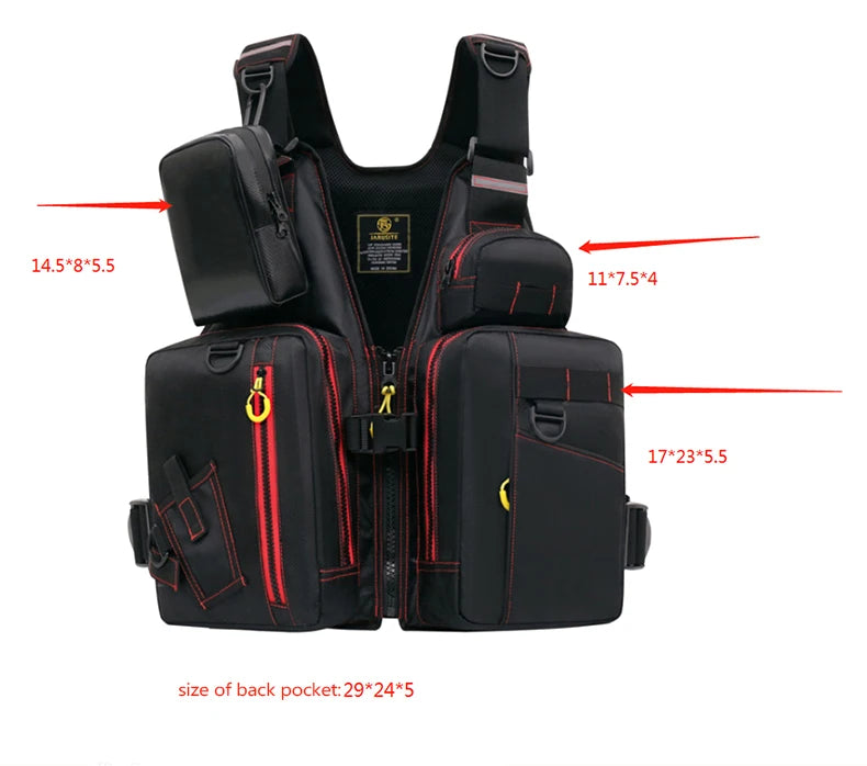 multi-functional life jacket vest for outdoor fishing, a must-have for safety. Multiple pockets for storage, buoyant materials