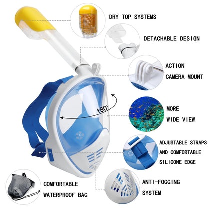 Full Face Diving Mask Underwater Snorkeling Anti Fog Swimming Mask Set Scuba Diving Respirator Masks Safe Breath for Kids Adults