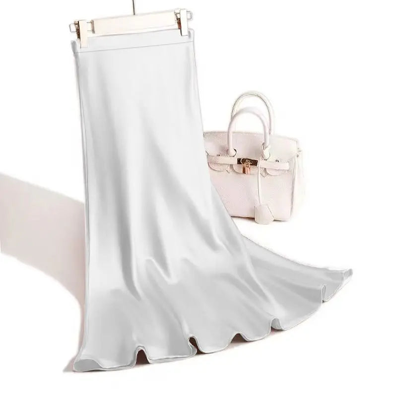 Fashion Oversized Women Clothing Satin Skirts Summer Temperament Solid Color High Waist A-line Skirt Female Simplicity Skirt