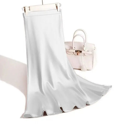 Fashion Oversized Women Clothing Satin Skirts Summer Temperament Solid Color High Waist A-line Skirt Female Simplicity Skirt