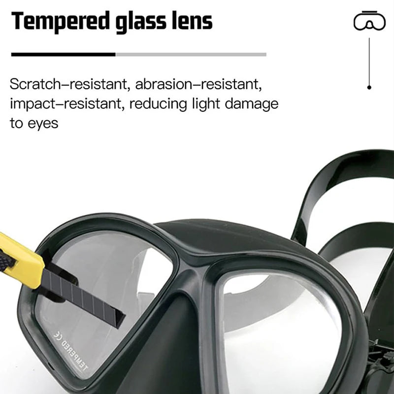 Professional Wet Low Volume Freediving Mask, Tempered Glass dive Mask, J-Type Diving Mask, Snorkel Set, With Go-Pro Camera Mount