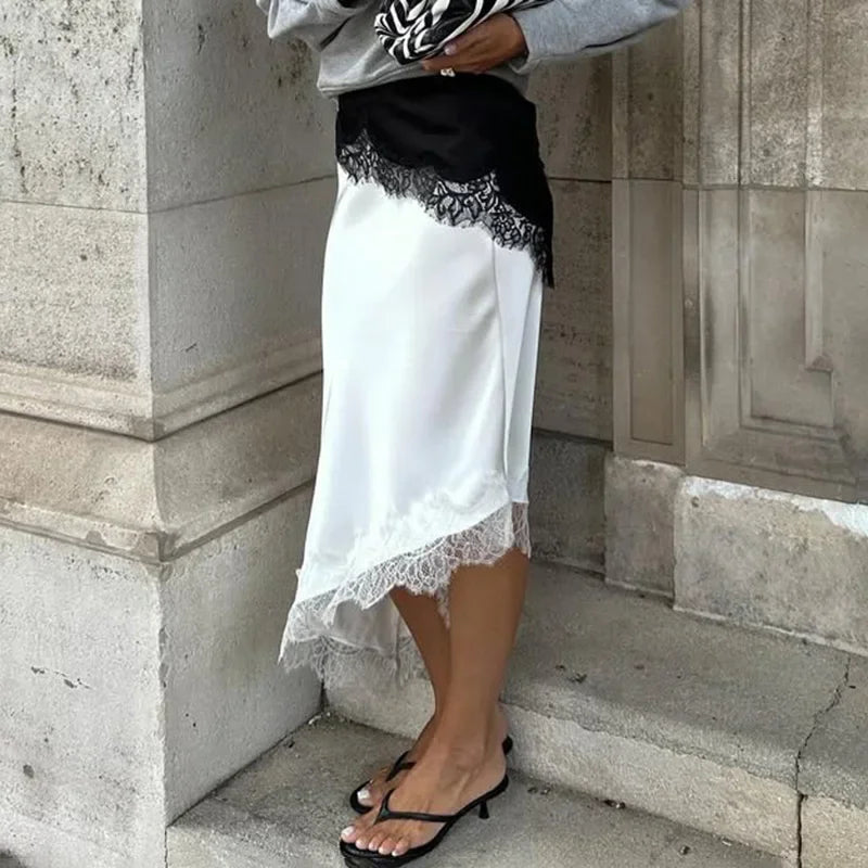 Talenza White Lace Skirts Women Fashion Irregular Lace Patchwork Slim Skirts High Waist Streetwear Party Looks Female Maxi Skirt