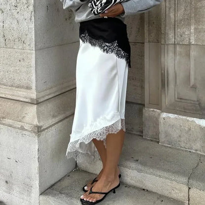 Talenza White Lace Skirts Women Fashion Irregular Lace Patchwork Slim Skirts High Waist Streetwear Party Looks Female Maxi Skirt
