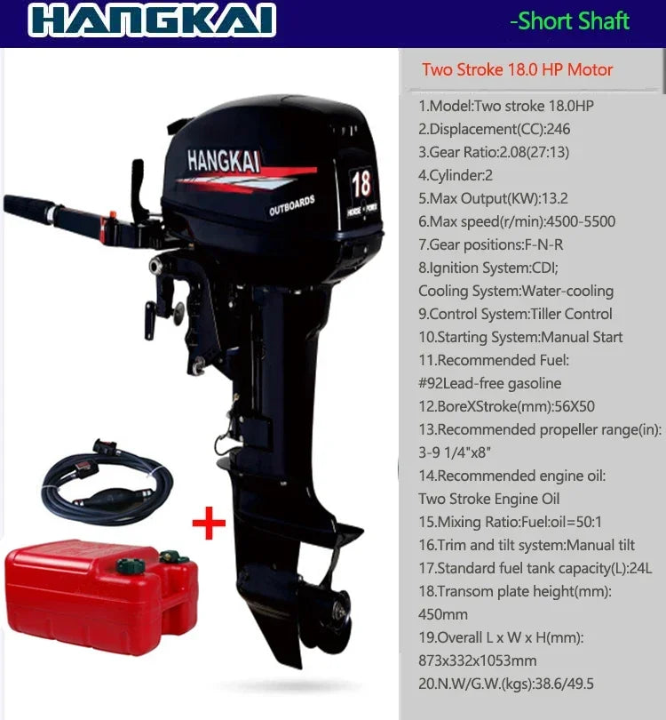 IHOMEINF Powerful 4.0HP-18.0HP Petrol Marine Motor Boat  Engine for the 2.3M-4.6M Assault Boat Canoe Outboards Propeller