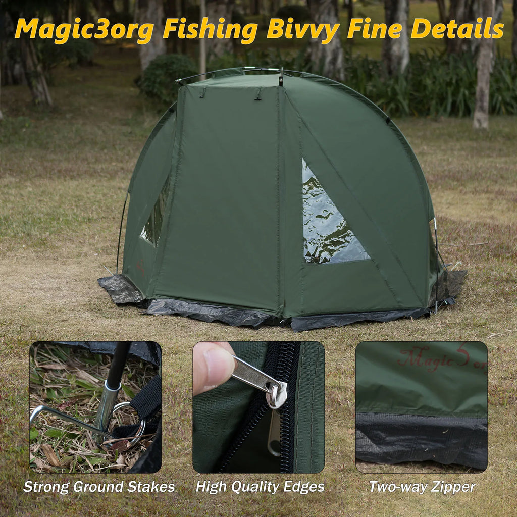 1-2 Person Outdoor Camping Shelter Tent for Carp Fishing Bivvy Hunting Travel Adventure Quick Erect Waterproof Rainproof Green