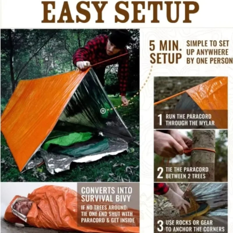 2 Person Emergency Tent  Waterproof Camping Travel Pergola Family Campaign House Tourist Tents Cool Gear Equipment Coat
