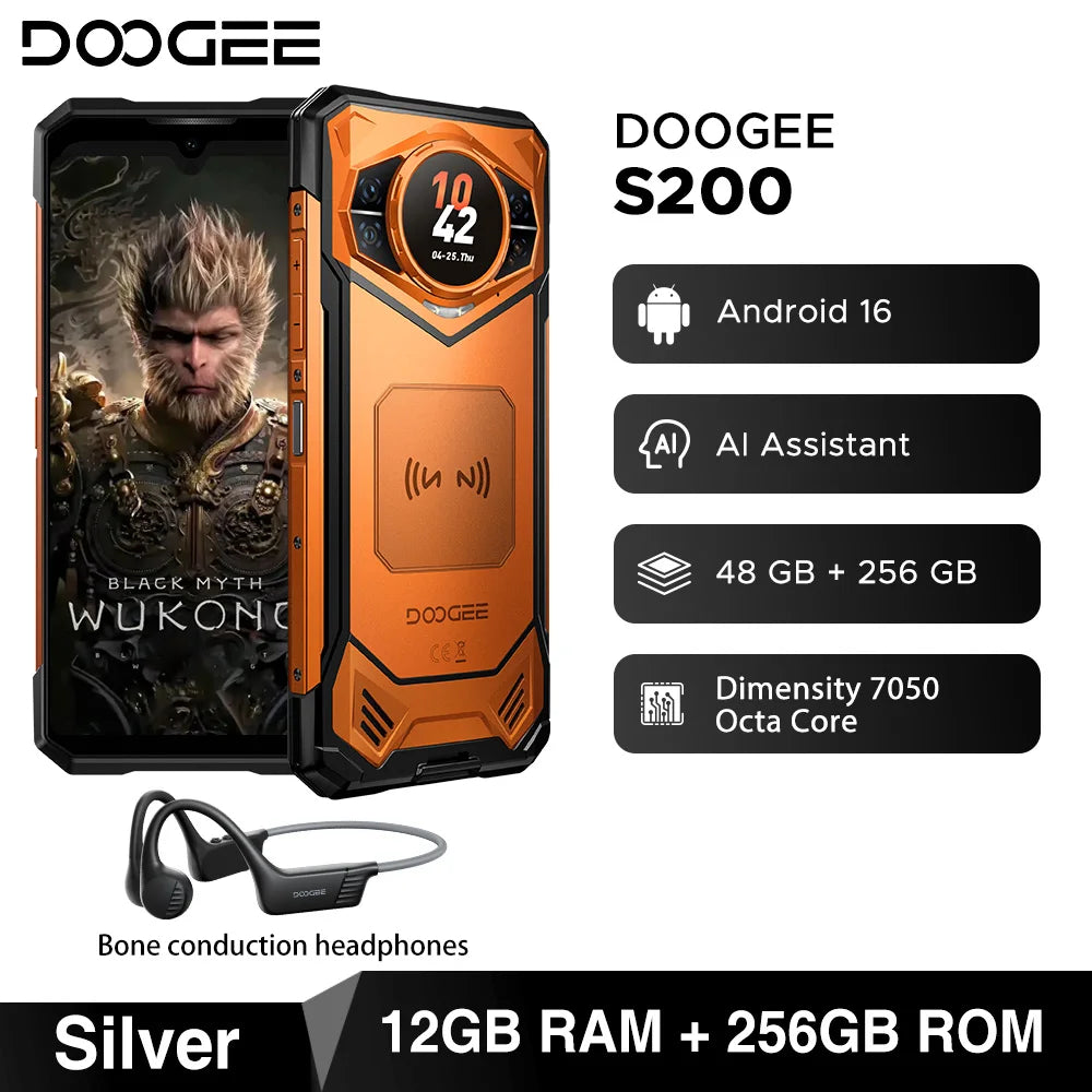 Global Version DOOGEE S200 5G Rugged Phone 12GB +256GB 6.72" Display 100MP AI Main Camera 10100mAh Mobilephone Android 16 NFC