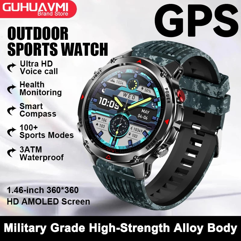 2026 New Outdoor Sport GPS Position Smart Watch Men 3ATM Waterproof Compass Altimeter 540mAh BT Call Fitness Watch