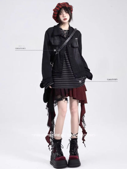 Y2K Skirts for Women Japanese Sweet Harajuku Mujer Faldas Punk Irregular Aesthetic Skirt Gauze Patch Plaid Vintage Faldas