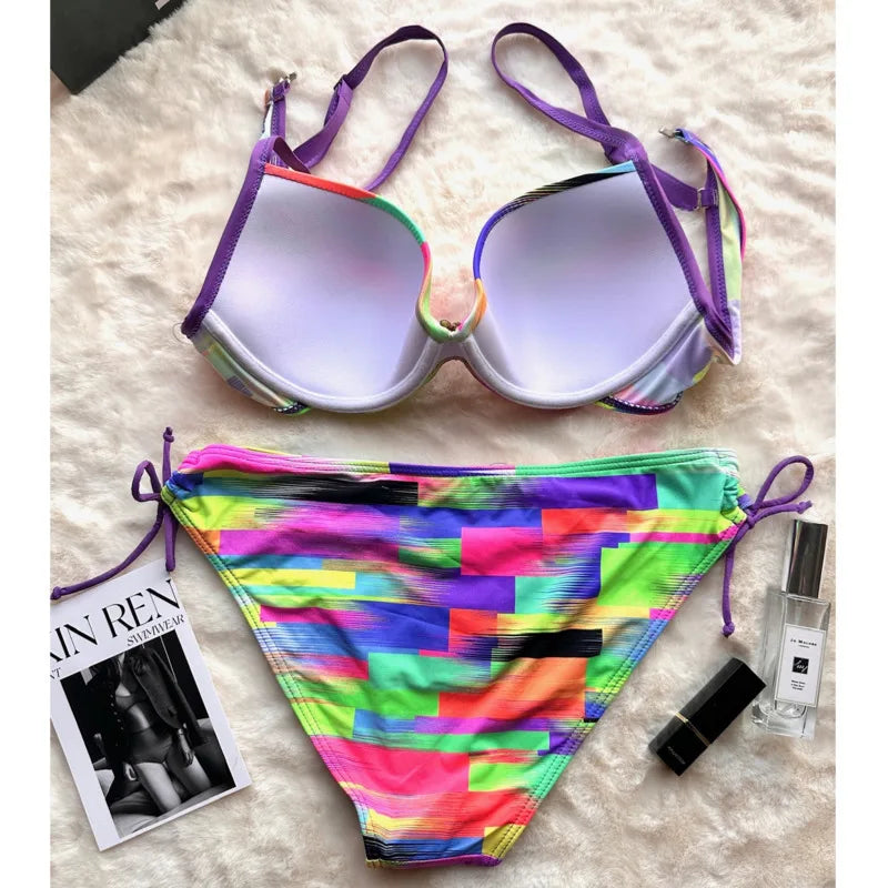 Rainbow Sexy Bikinis Female Swimsuits Women Swimwear Push Up Swim Wear Bathing Suits Brazilian Bikini Set Beachwear Pool Bather