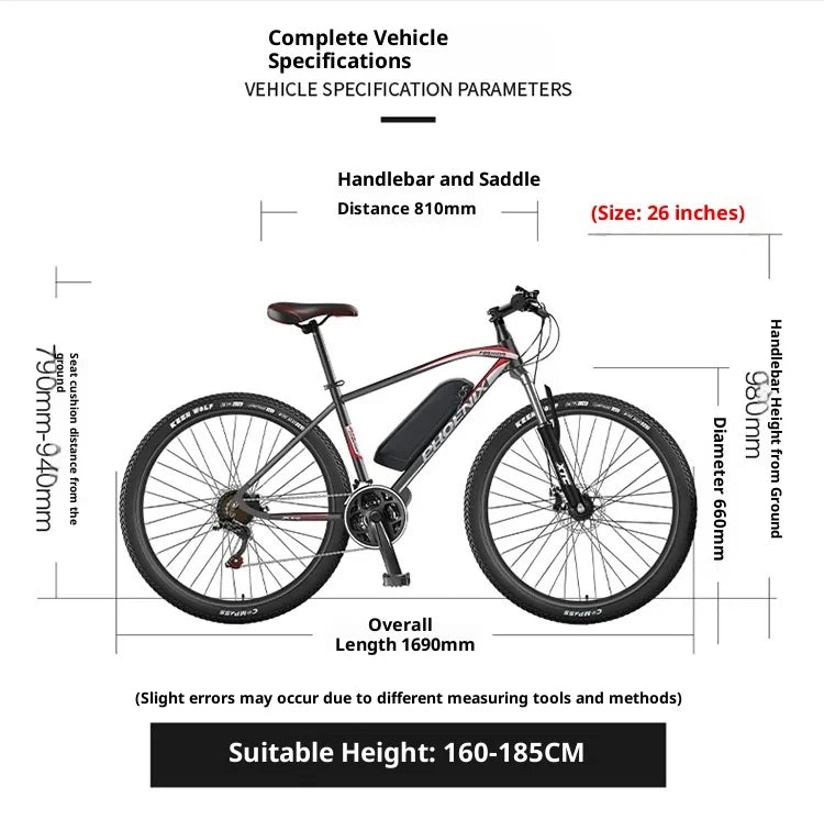 High-carbon steel frame ebike, 26-inch 350W 36V 20AH  battery adult electric bike, shock-absorbing comfortable electric bicycle