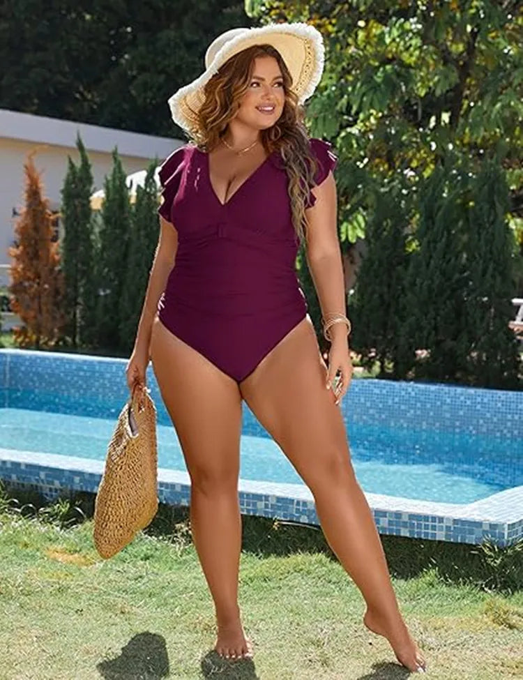 2024 One Piece Swimsuits For Women Plus Size Swimwear Solid Push Up Beach Swimsuit Tummy Control Monokini Bathing Suit