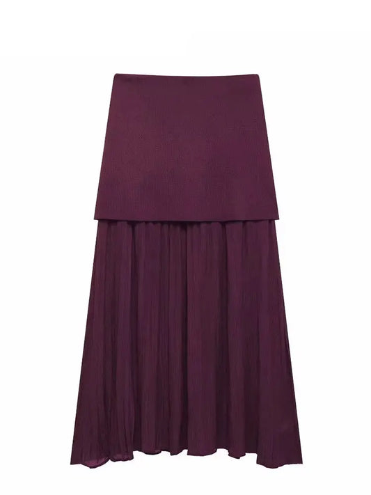 HH Elegant Midi Skirt For Women Fashion Solid A-line High Waist Pleated Side Zipper Long Skirt Vintage Skirts Chic Bottom