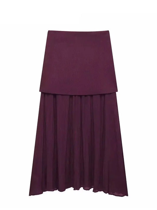 HH Elegant Midi Skirt For Women Fashion Solid A-line High Waist Pleated Side Zipper Long Skirt Vintage Skirts Chic Bottom