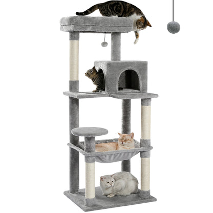 Multi-Level Cat Tree with Scratching Posts, Cozy Hammock, Plush Cat Tower for Indoor, Cat Condo Bed, Cat Accessories, Cat Toys