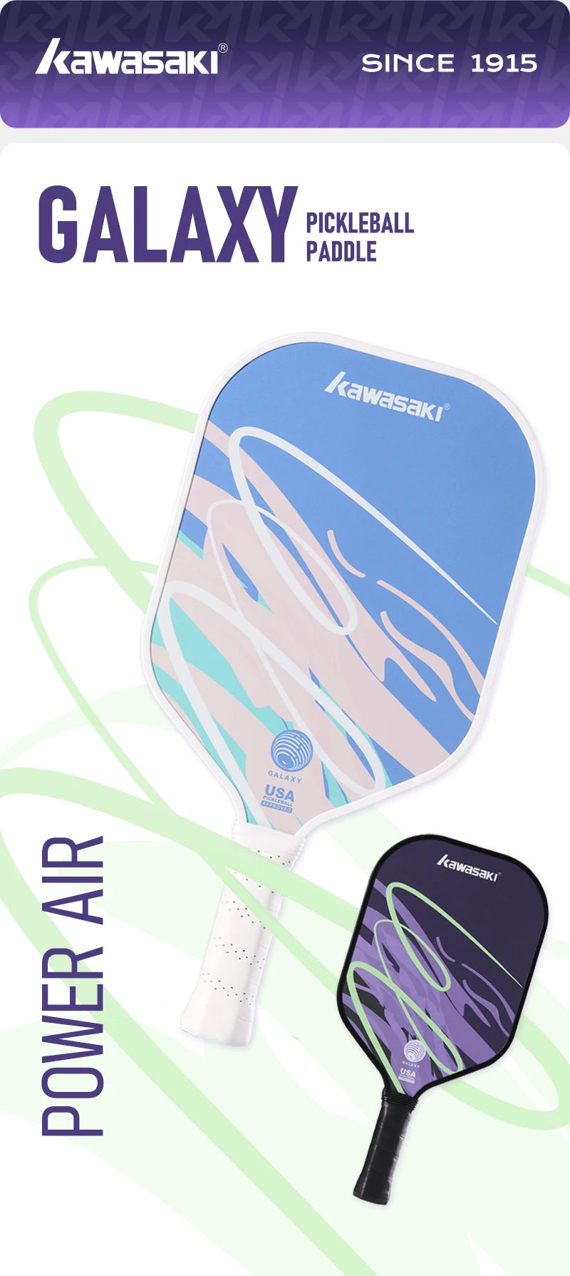 Kawasaki 2025 NEW Galaxy Pickleball Racket Ultra Lightweight Fiberglass Surface Entry-Level pickleball paddle 15mm