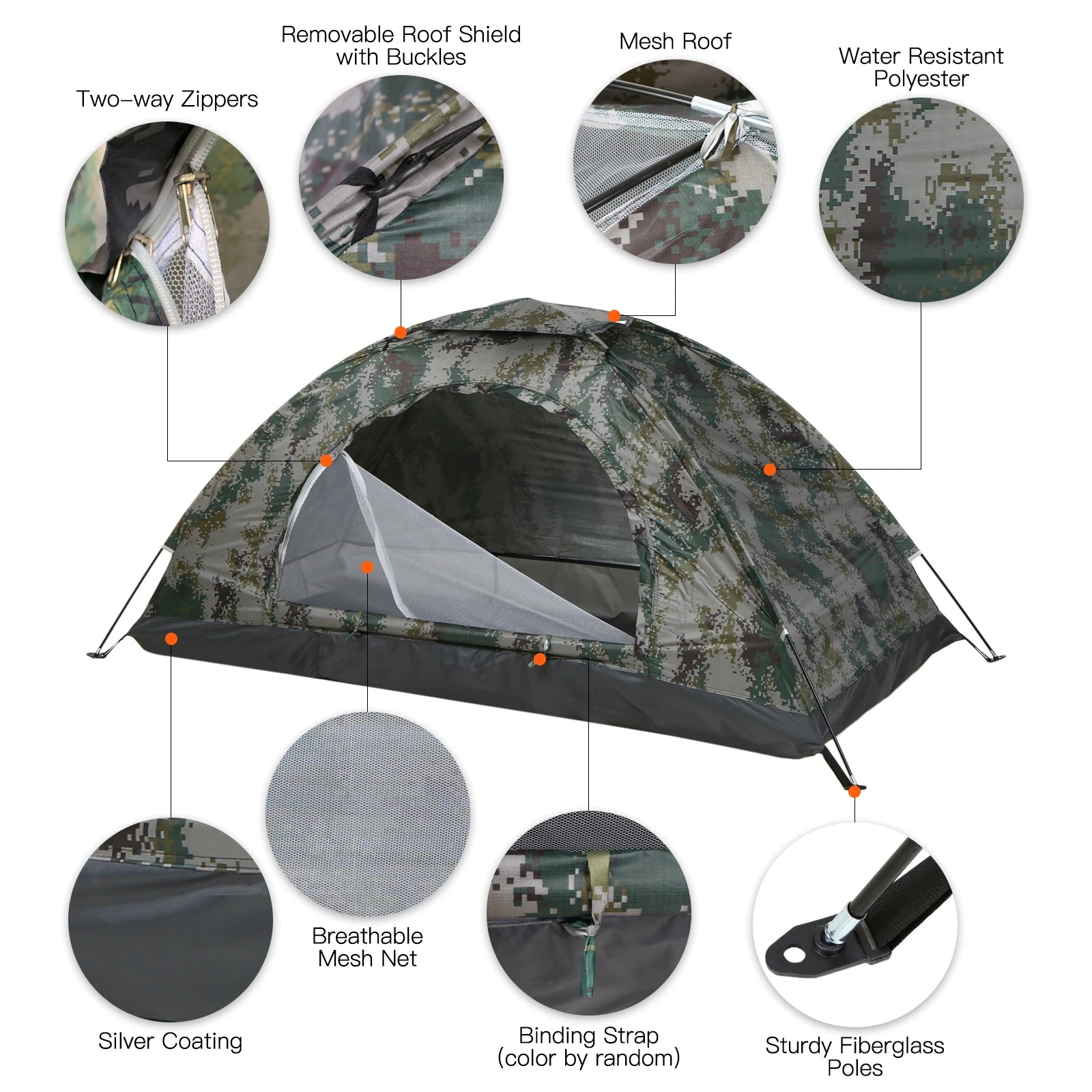 Camping Tent Single Layer Portable Tent Anti-UV Coating UPF 30+ for Outdoor Beach Fishing Family Camping Tent