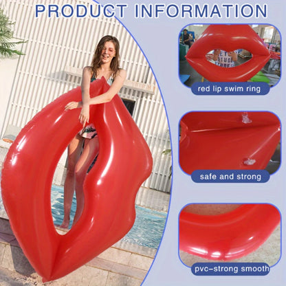 2 Pcs Inflatable Red Lip Pool Float, Portable PVC Water Mat for Beach & Pool Parties