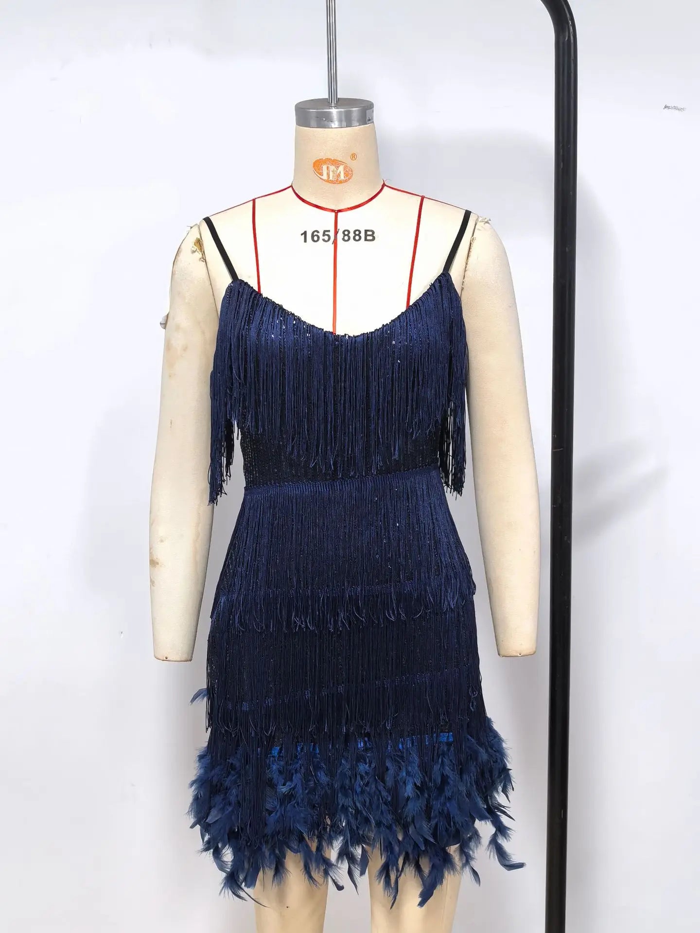 Summer Fashion Elegant Tassel Sequin Dress Women's Sexy Slim Sleeveless V-neck High Waist Suspender Feather Stitching Dresses