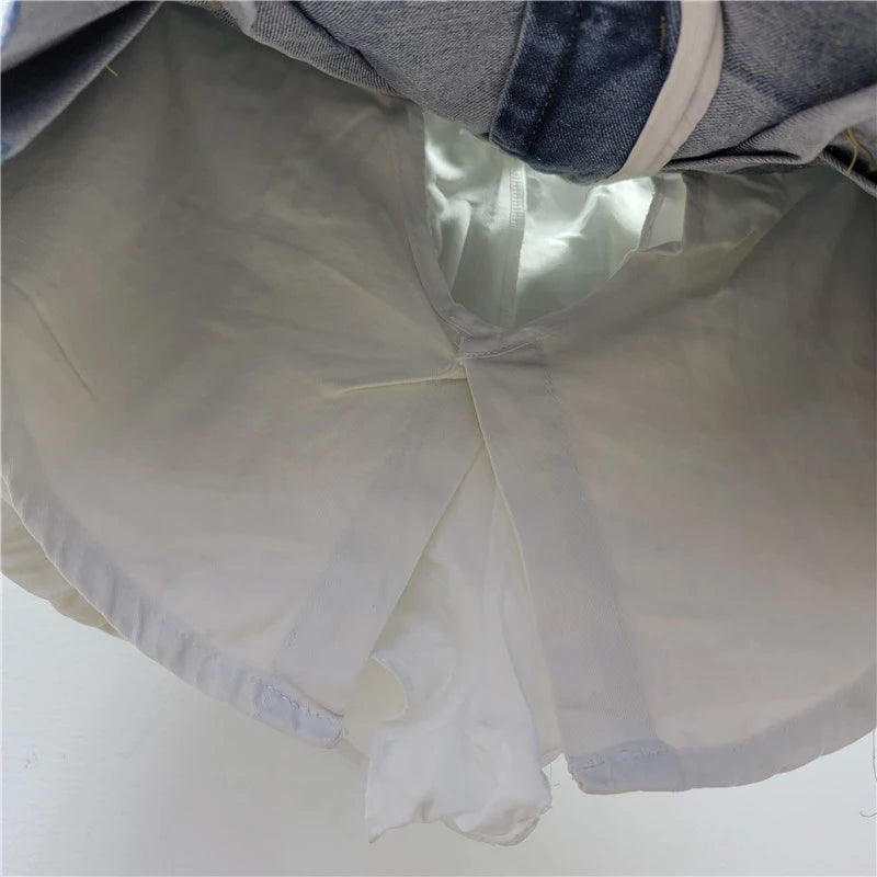 KBQ Temperament Slim Fit Denim Mini Slirts For Women High Waist Spliced Button Daily Casual Commute Skirt Female Fashion Style