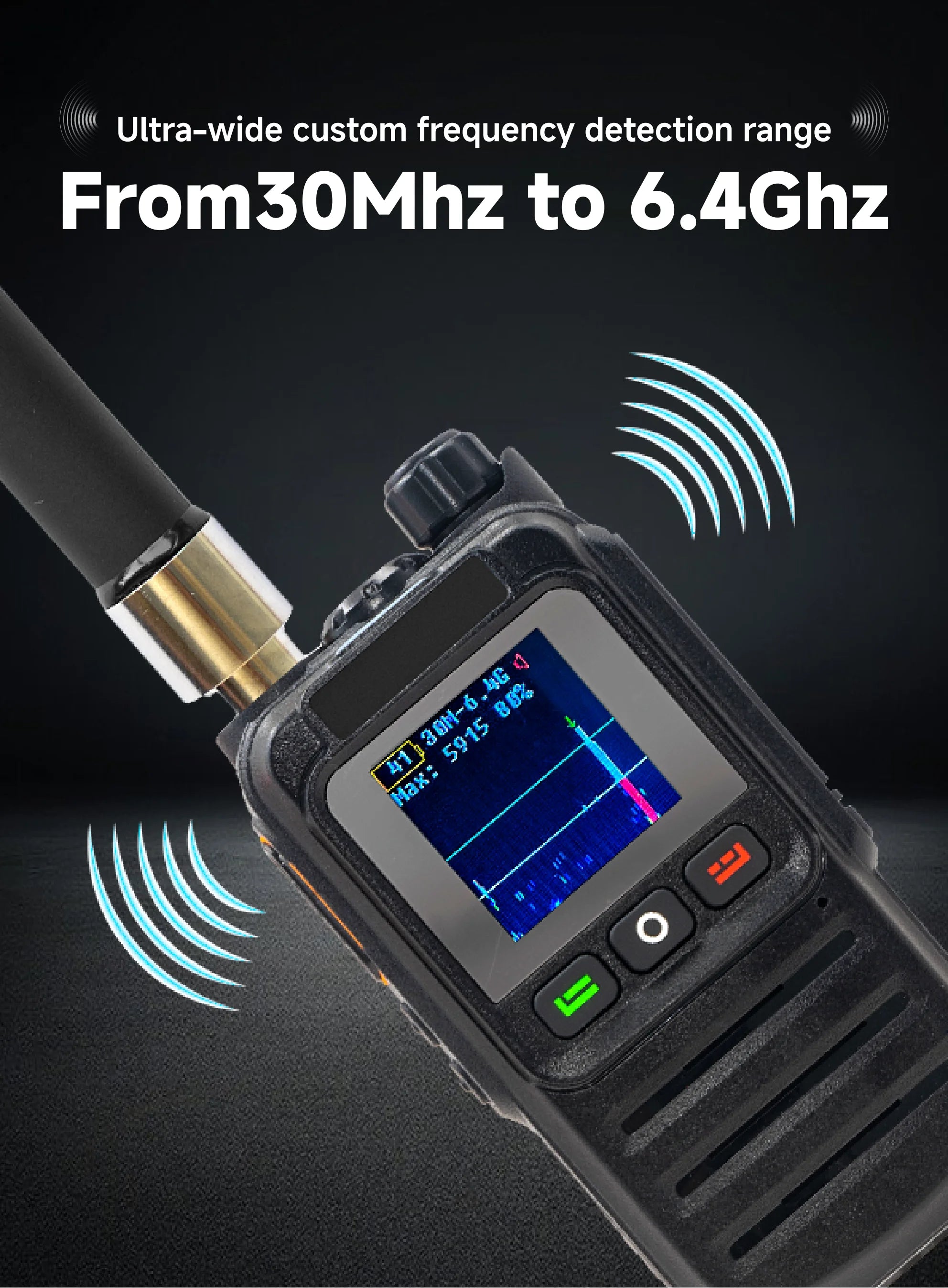 Drone Detector 2KM Long Distance UAV Detection Device Handheld 30-6400MHz Detection Drone Alarm Drone Video Transmission Signals