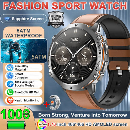 2025 New Outdoor Military Smart Watch Men 1.73" AMOLED IP69K 5ATM Waterproof 1000mAh Super Large Battery BT Call Smart  Watches