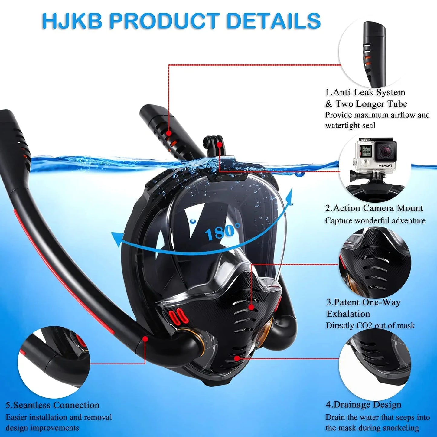 XIAOTREE Dual-Tube Silicone Full-Face Dry Snorkel Mask Adult Swimming Diving Mask Underwater Breathing Mask