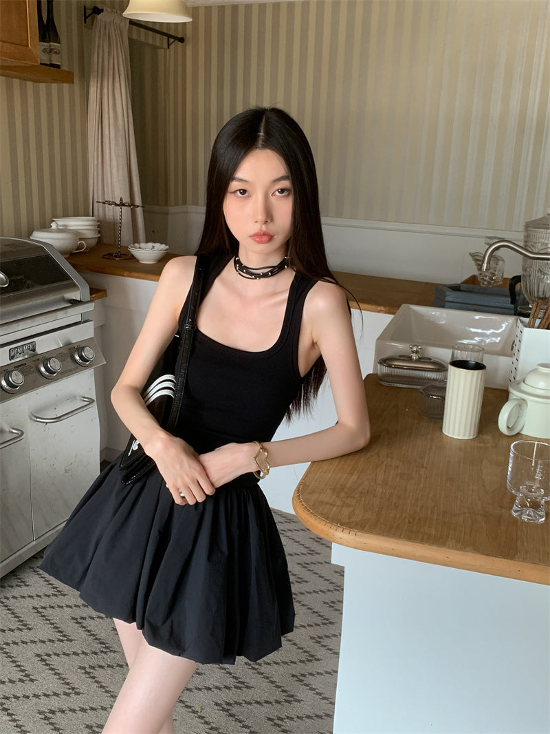 CHEERART Y2k Knitted Little Black Short Dresses For Women Summer Patchwork Bodycon Ball Gown Ribbed Mini Dress