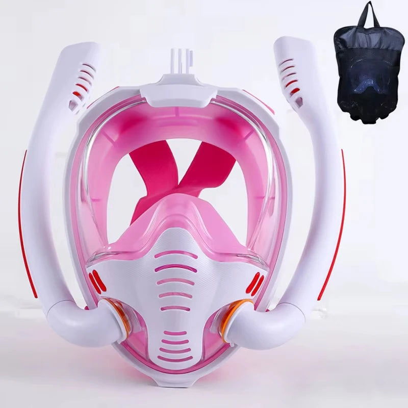 XIAOTREE Dual-Tube Silicone Full-Face Dry Snorkel Mask Adult Swimming Diving Mask Underwater Breathing Mask
