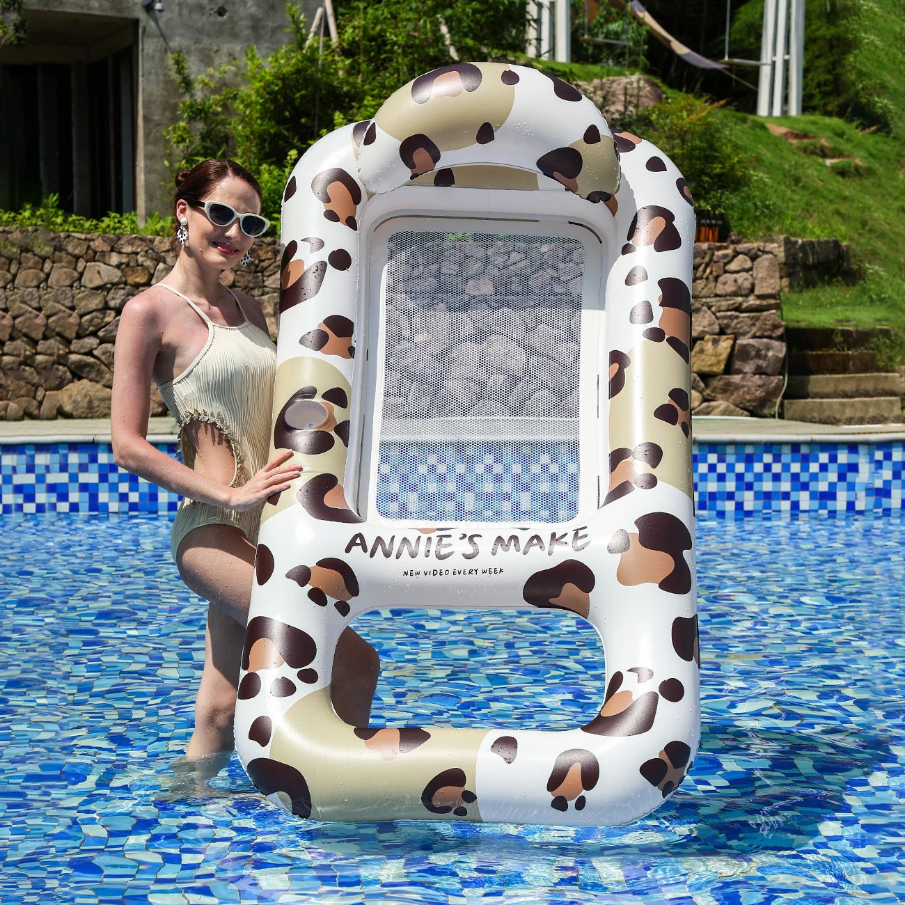 1PC Inflatable Pool Float, For Splashing About, Made Of PVC, Featuring Cup Holders And A Comfortable Lounger With A Sun Canopy