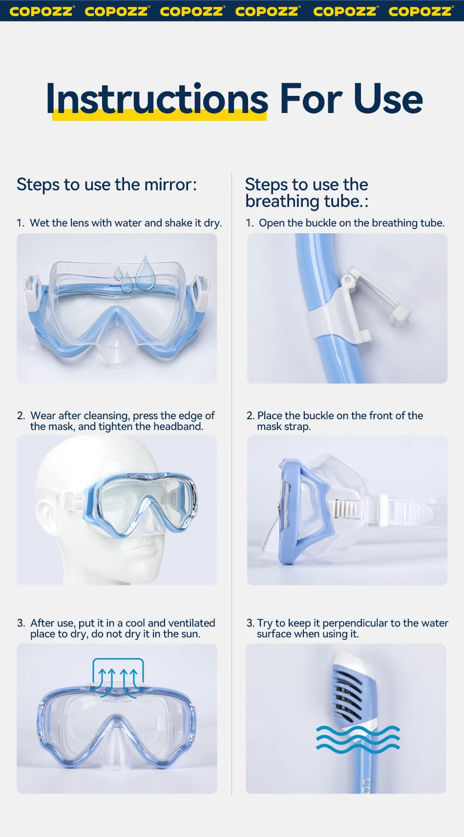 COPOZZ Underwater Scuba Diving Mask and Snorkel Anti-Fog Goggles Glasses Diving Swimming Easy Breath Tube Set for Kids Children