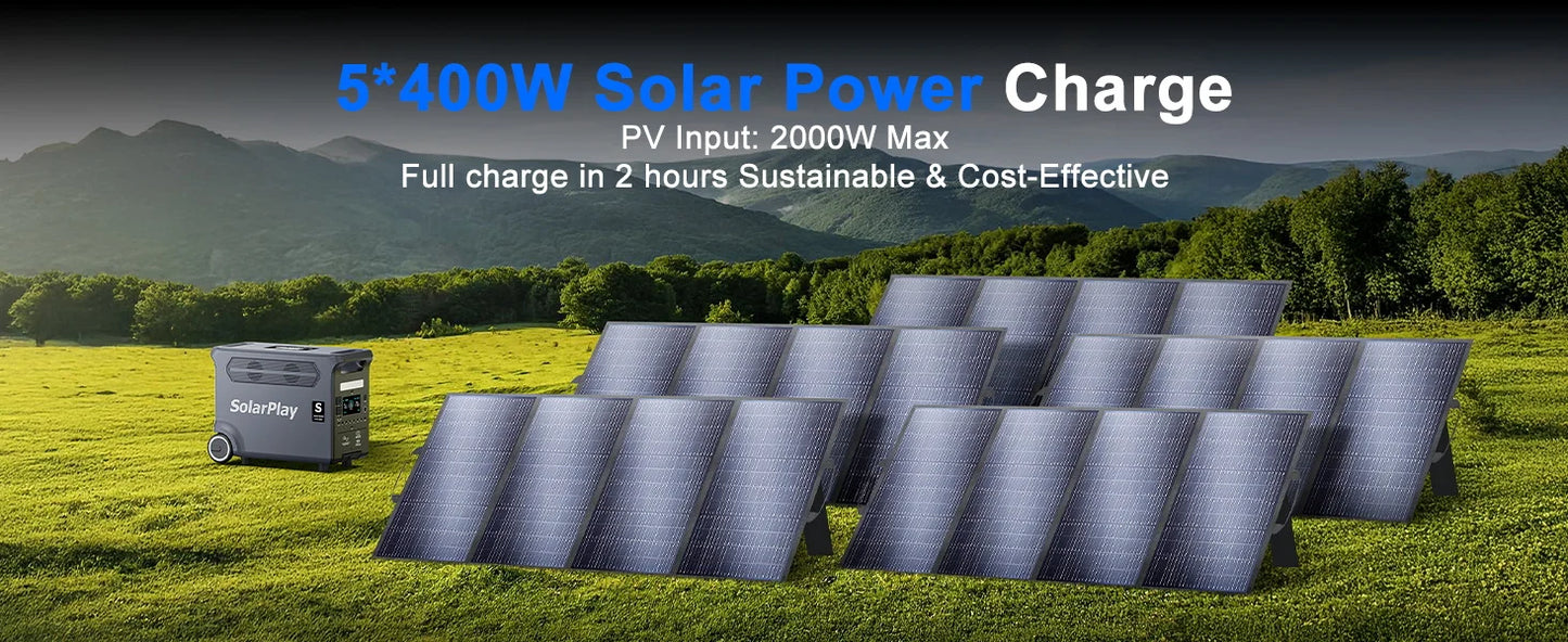 SOLARPLAY 3600W Portable Power Station 3840WH Outdoor Generator With Folable Solar Panels For Home Emergency Outdoor Camping
