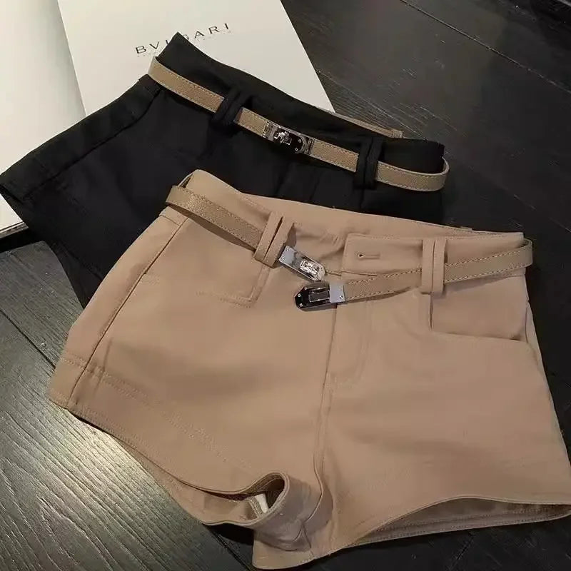 Khaki Casual Pants for Women Autumn and Winter Outerwear Booty Shorts Hips Elastic Tight Design High Waist Slimming Shorts Women