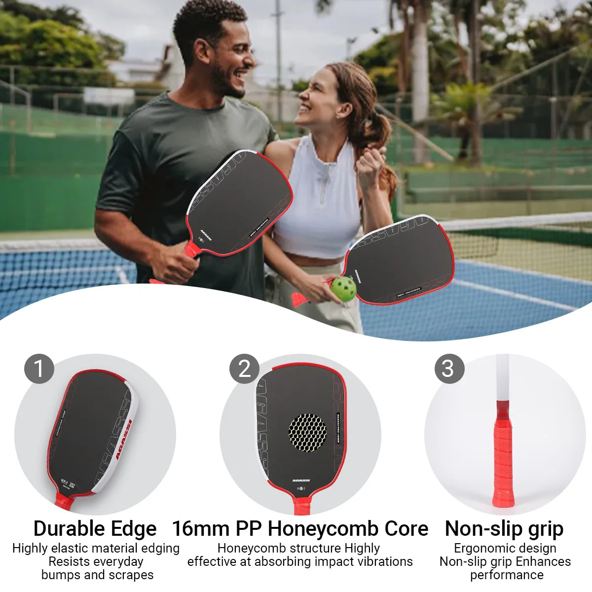 HVLKUB Agassi T700 Carbon Fiber Pickleball Paddle, 16mm PP honeycomb core, cold-pressed construction, extra-large sweet spot