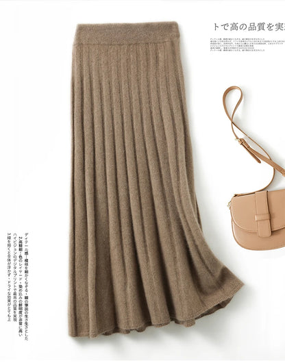 High-end 2022 Autumn/Winter New 100% Pure Wool Women's Thick Warm Elegant Pleated Skirt Fashion A Line Knitted Skirt 4 Colors