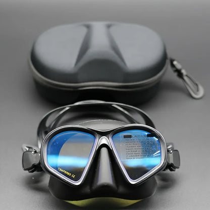 Professional Wet Low Volume Freediving Mask, Tempered Glass dive Mask, J-Type Diving Mask, Snorkel Set, With Go-Pro Camera Mount