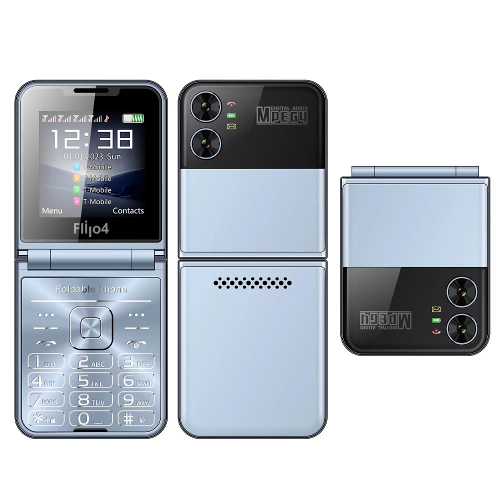 SERVO 4 SIM Fashionable Flip Cellular Phone Speed Dial Flashlight Magic Voice FM Radio 2G GSM Foldable Mobile Phone Type-C 2.6"