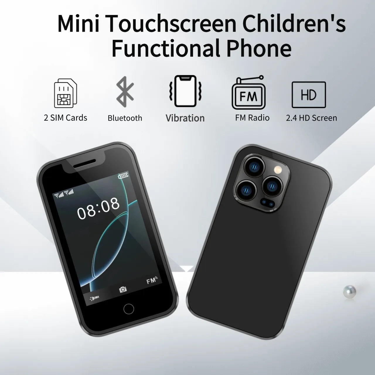 Mini Smart Wearable Mobile Phone 2.4" Touch Screen Support Dual SIM Bluetooth Call Music SMS Voice Changer Camera Vibration