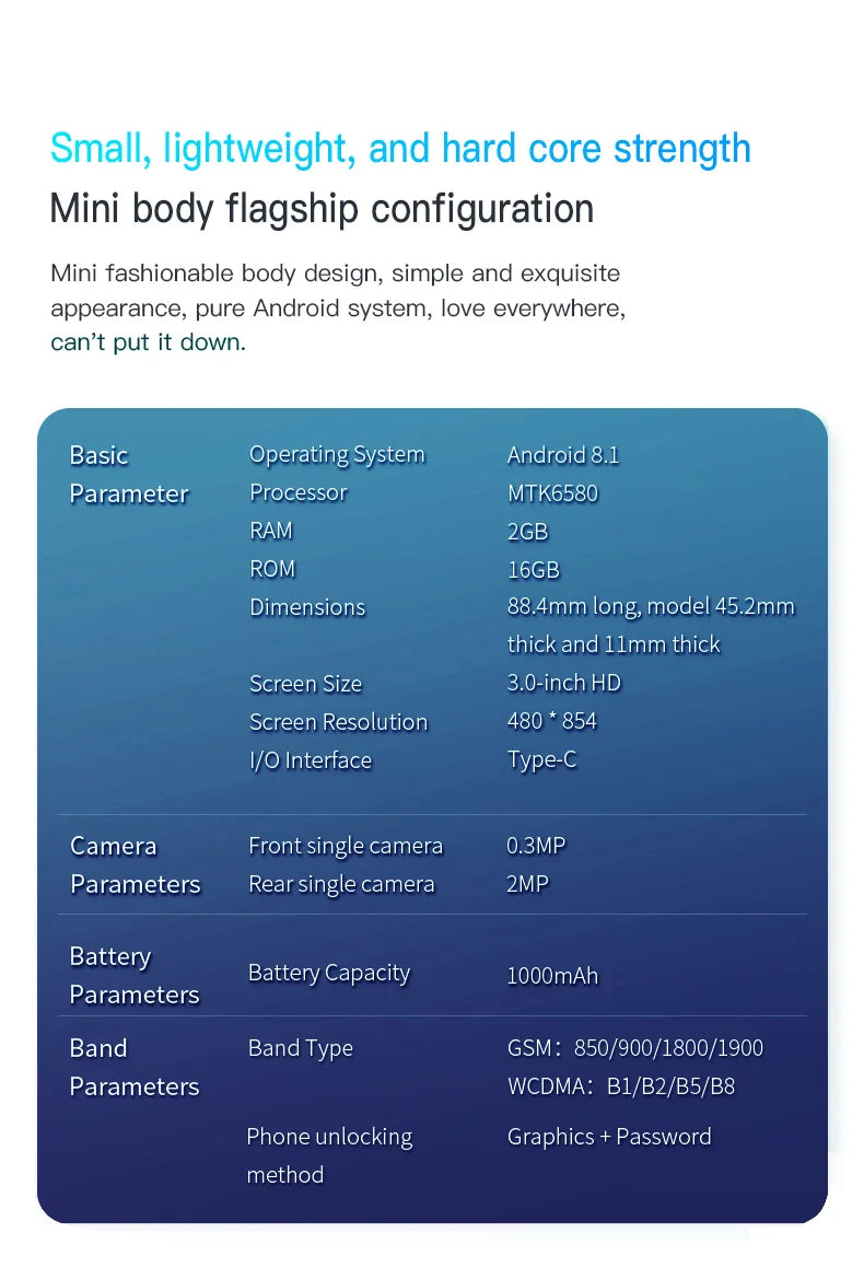 SOYES XS15 Mini Android8.1 Smart Phone 3.0 Inch Display 2GB RAM 16GB ROM Dual SIM Standby Play Store 3G Little Phone