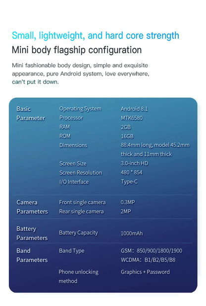 SOYES XS15 Mini Android8.1 Smart Phone 3.0 Inch Display 2GB RAM 16GB ROM Dual SIM Standby Play Store 3G Little Phone