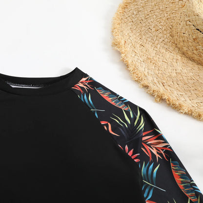 New 2026 Women's Vintage Print Swimsuit Rash Guards Long Sleeve Swimwear Surfing Sports Pool Swimming Suit Two-Piece Bath Suits