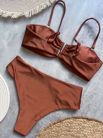 Bandeau Bikini Push Up Women Swimsuits 2024 Sexy Female Swimwear Brazilian Bikini Set Thong Biquini Swim Suits Solid Beachwear