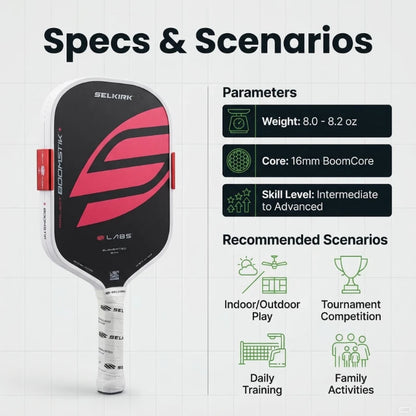SLK LABS Project Boomstik Elongated Pickleball Paddles High Spin Control Large Sweet Spot BoomCore MOI Tuning USAP Approved