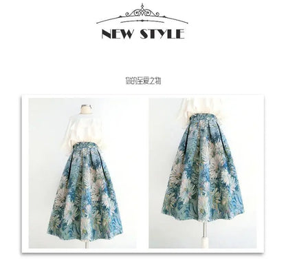 High-End Temperament Jacquard Hollow Out Elastic Waist Irregular Skirts 2023 Vintage All-match A-line Skirt Streetwear Long Skir