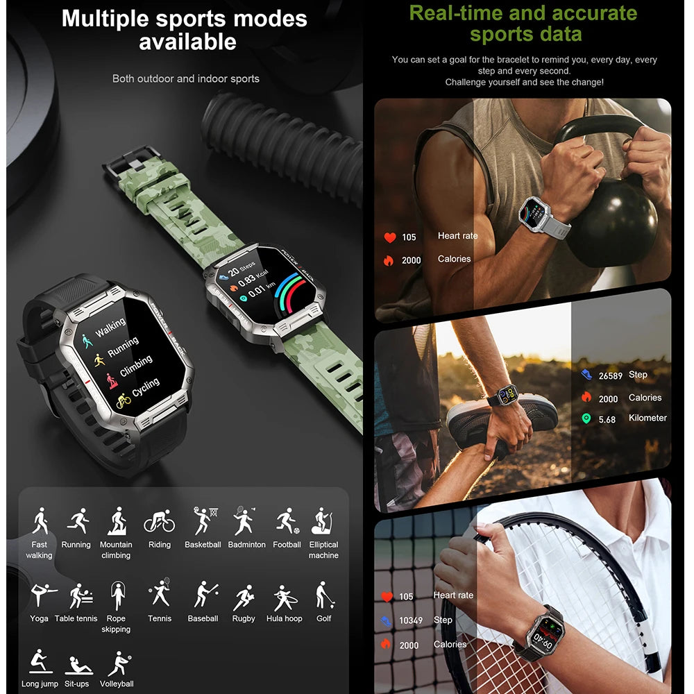 Square Smart Watch Men Outdoor Sports Blue Tooth Call Smartwatch Sports Fitness Heart Rate Health Blood Oxygen