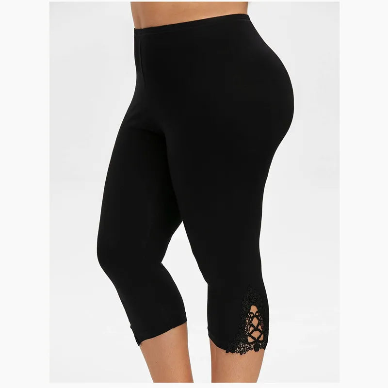 7XL Large Size Leggings For Women Summer Thin Tick 3/4 Capris Short Lace Hollow Tight Pants Black White Pink Red  6XL 5xl 4xl