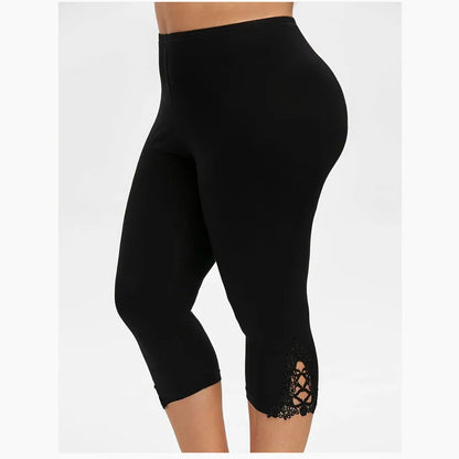 7XL Large Size Leggings For Women Summer Thin Tick 3/4 Capris Short Lace Hollow Tight Pants Black White Pink Red  6XL 5xl 4xl