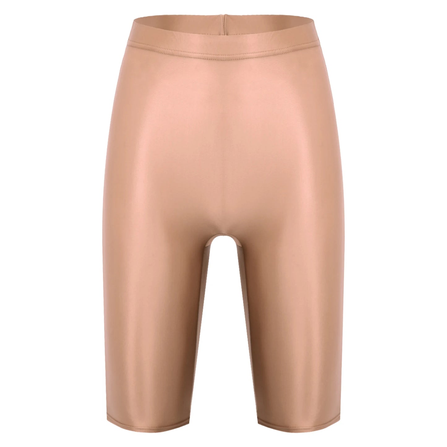 Women Glossy Shorts High Waist Fitness Short Leggings Oil Shiny Knee-Length Tights Swimming Trunks Female Workout Sports Bottoms