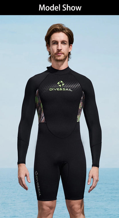 Men Women Wetsuit Shorty 1.5mm Neoprene + Lycra Thermal Swimsuit Diving Suits Front Zipper UV Protection Long Sleeve Surf Suits
